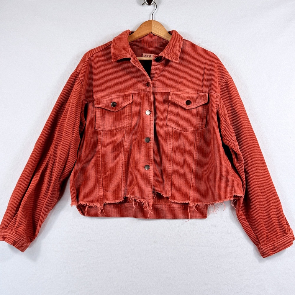 POL Corduroy Jacket Women Medium Rust Orange Raw Hem Boho Shabby Chic - Picture 1 of 9